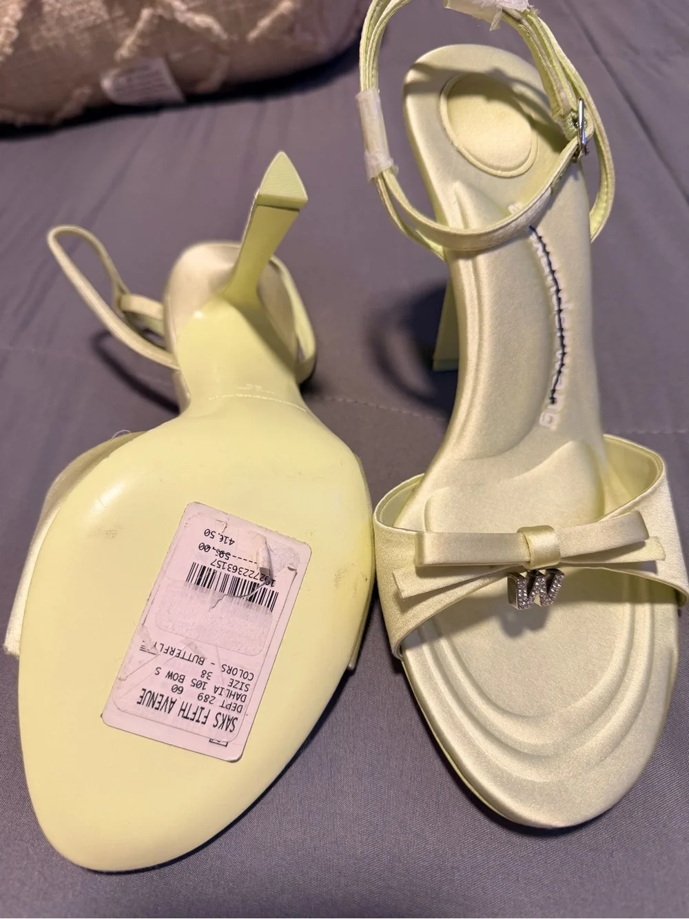 Alexander Wang Pale Ivory Satin Bow Ankle-Strap Heels